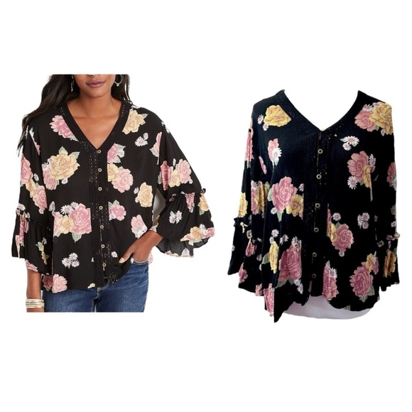 Maurice’s Large Floral Dainty Blouse with flowy sleeves - Picture 1 of 9